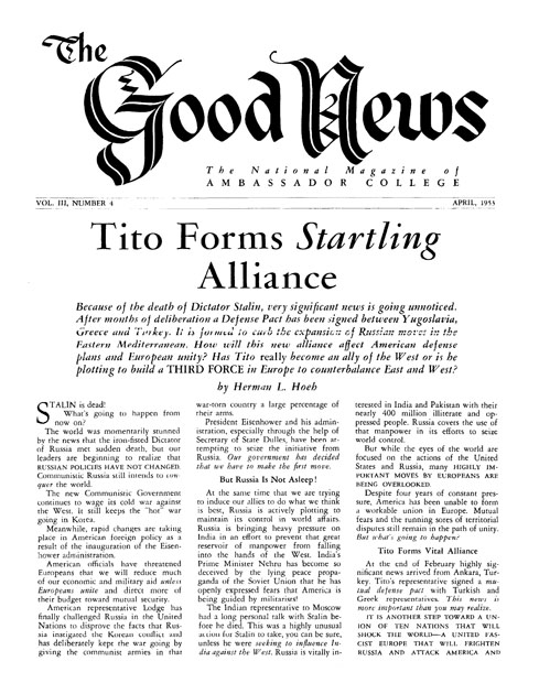 The Good News - 1953 April - Herbert W. Armstrong