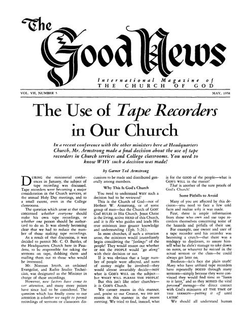 The Good News - 1958 May - Herbert W. Armstrong